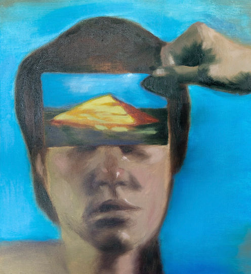 "A fake memory is also an image" by artist - oil on canvas