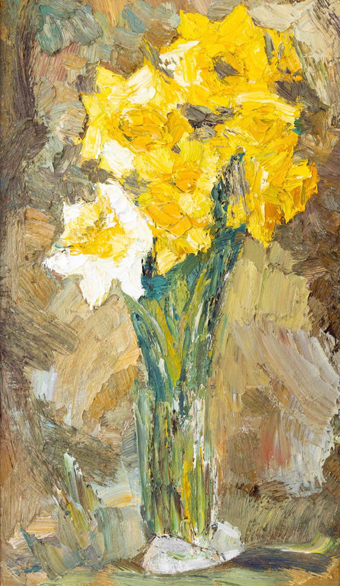"Daffodils" by Doina Mindrean - oil on canvas, artist framed