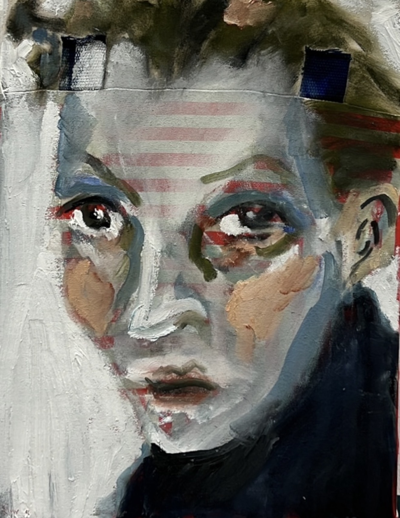 "Untitled" by artist - oil on linen bag