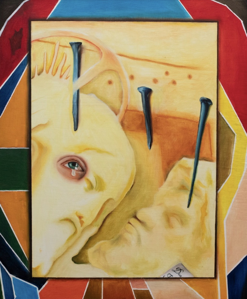 "Betrayal Here's Your Toll" - oil on panel artwork by Emile Desweemer, 2026